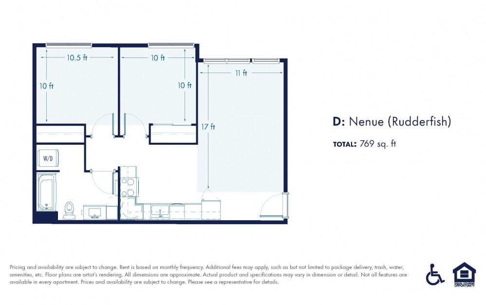 Nenue - Affordable 140 - 2 bedroom floorplan layout with 1 bathroom and 769 square feet